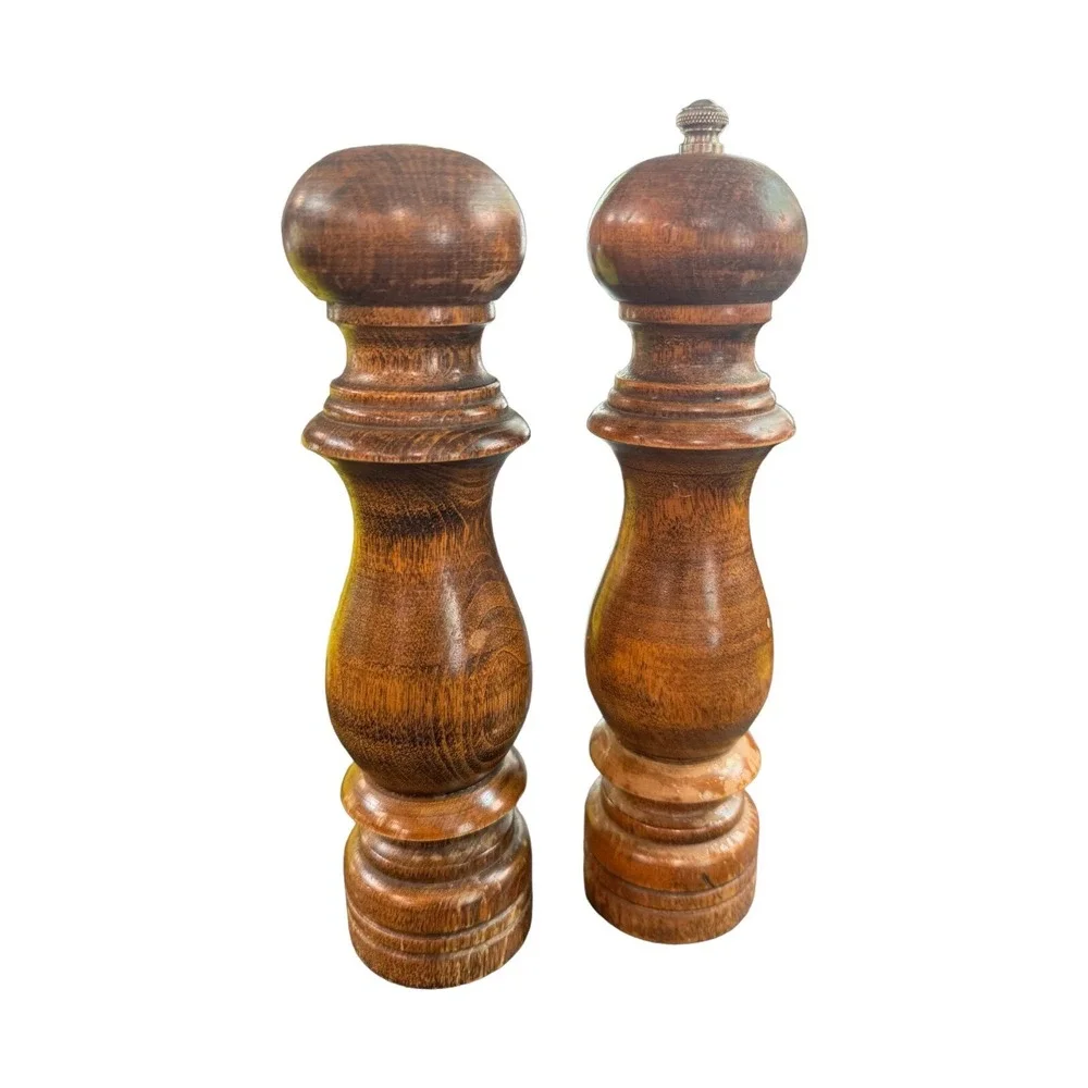 Vintage Japan Woodcrest Creations Solid Wood Salt Shaker Pepper Mill Grinder 7